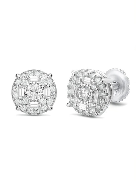 HarlemBling Jewelry - Moissanite Real 925 Silver 8mm Earrings Round Halo Cluster Stud Pass Test VVS1 D